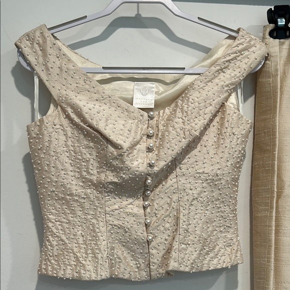 Vintage 95 Watters And Watters faux pearl off shoulder top & maxi skirt silk - Picture 2 of 9